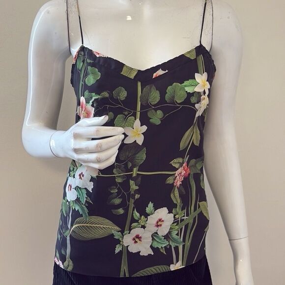 Ted Baker Black Tropical Floral Camisole Tank Top w Spaghetti Straps - Picture 1 of 8
